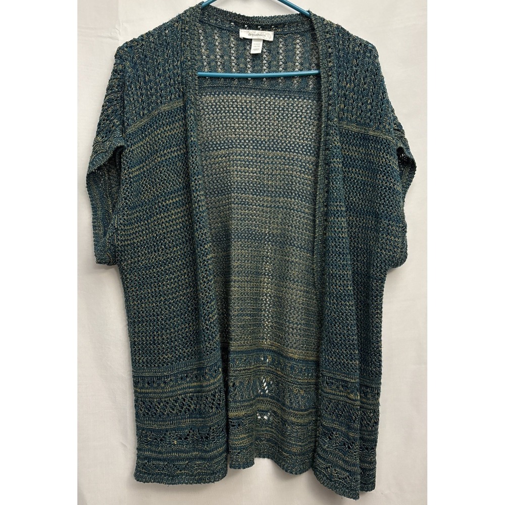 Women's Dressbarn Open Crochet Knit Cardigan Short Sleeve 14-16 Boho Lagenlook